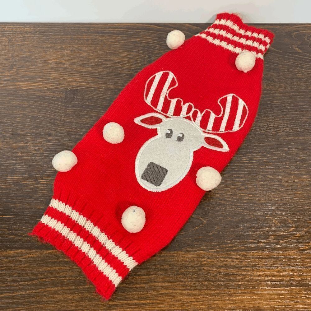 Petco Knitted Coat Dog Winter Clothes Reindeer Christmas Sweater Red White Small